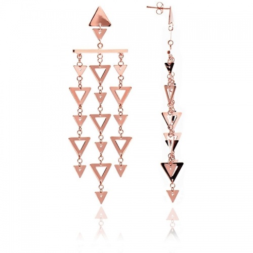 Glittering 18ct Rose Gold Vermeil On Sterling Silver Statement Triangle Earrings